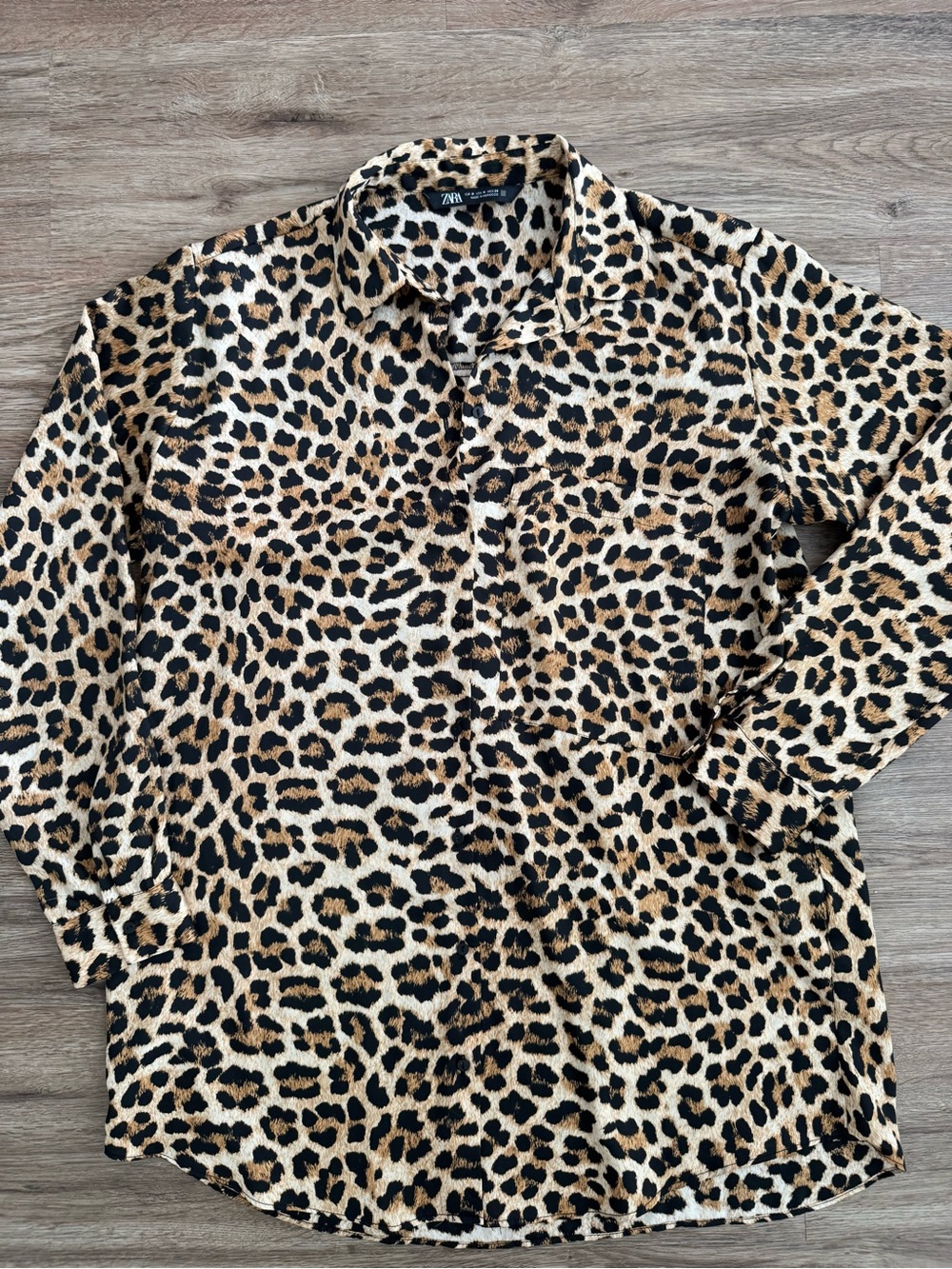 Zara Women’s Cheetah Print Long Sleeve Shirt - Beige/Black